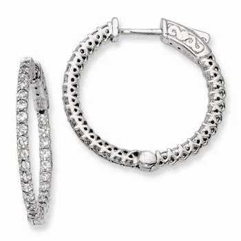 Drop Earrings with Etched Designs -Sterling Silver Rhodium-plated CZ In and Out Hinged Hoop Earrings