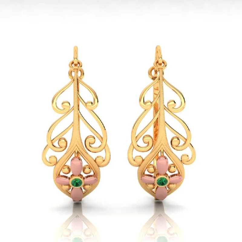 Drop Earrings for Wedding Ceremony -18k Beautiful Earrings With Distinct Design And Yellow Gold Floral Motif