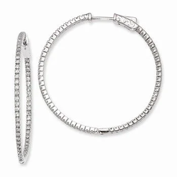 Drop Earrings for Formal Attire -Sterling Silver Rhodium-plated CZ In and Out Hinged Hoop Earrings