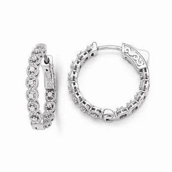 Small Drop Earrings for Delicate -Sterling Silver Rhodium Plated CZ In and Out Hoop Earrings