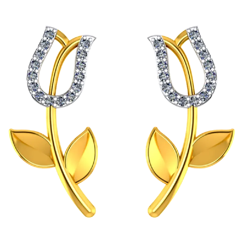 Drop Earrings for Wedding Ceremony -Studded 22k Gold Tulip With Leaves