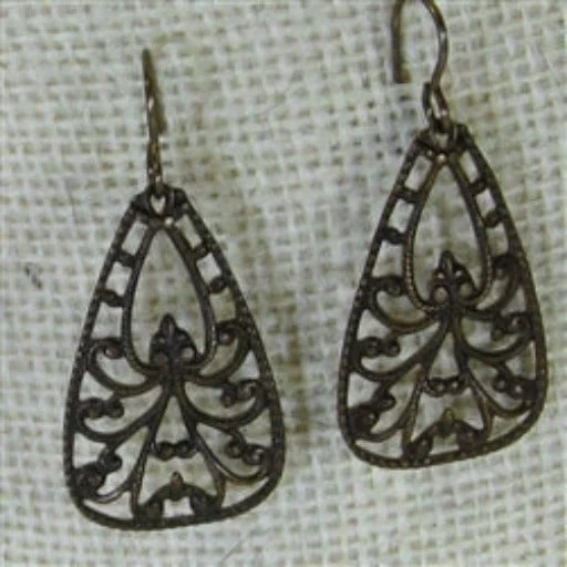 Drop Earrings with Debossed Designs -Natural Brass Filigree Earrings