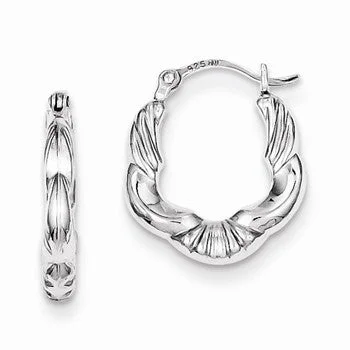 African Drop Earrings with Culture -Sterling Silver Rhodium Plated Hollow Scalloped Hoop Earrings