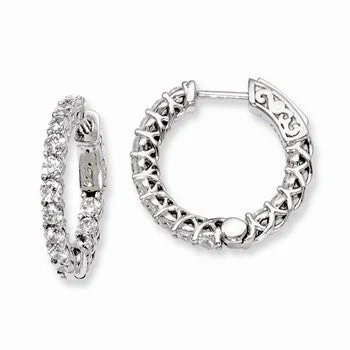 Clip On Drop Earrings for Non Pierced -Sterling Silver Rhodium-plated CZ In and Out Hinged Hoop Earrings