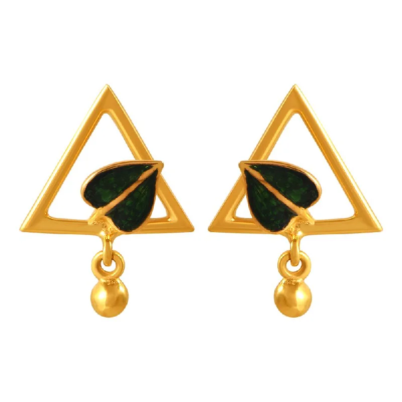 Drop Earrings with Abstract Designs -22k Gold Earrings With A Leaf Inside A Triangular Shape And A Ball Drop