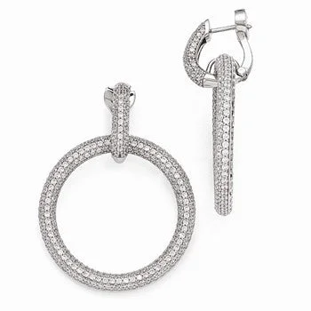 Drop Earrings with Infinity Symbols -Sterling Silver Rhodium Plated CZ Hinged Hoop Dangle Earrings