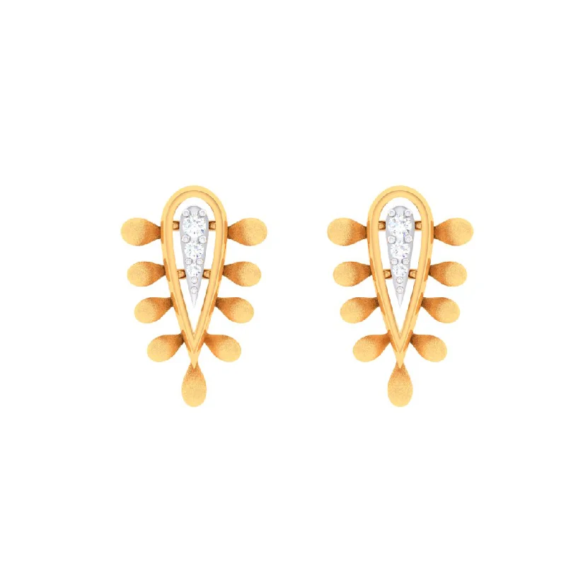 Drop Earrings for Everyday Glamour -14k Reverse Raindrop Gold Earrings With Three Diamonds