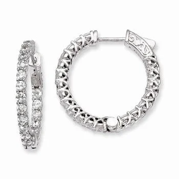 Drop Earrings with Debossed Designs -Sterling Silver Rhodium-plated CZ In and Out Hinged Hoop Earrings