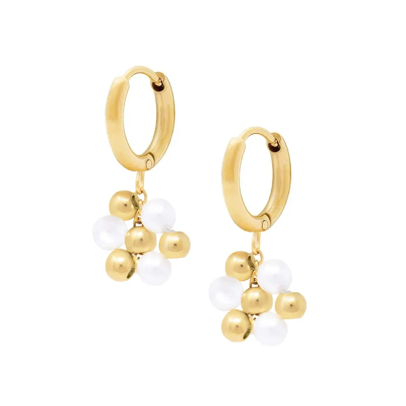 Silver Drop Earrings for Men -August Pearl Hoop Earrings