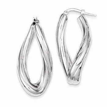 Tarnish Resistant Drop Earrings for Longevity -Sterling Silver Polished Rhodium Plated Twisted Oval Hoop Earrings