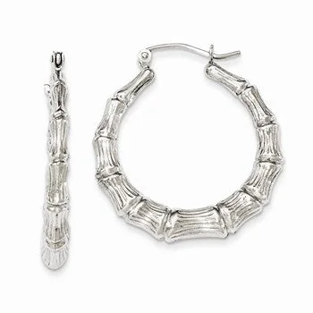 Drop Earrings for Shopping Trip -Sterling Silver Rhodium-plated Bamboo Hoop Earrings