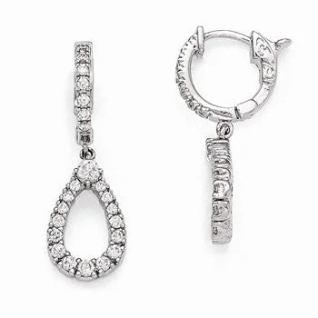 Diamond Drop Earrings for Luxury -Sterling Silver Rhodium Plated CZ Hinged Hoop Dangle Teadrop Earrings