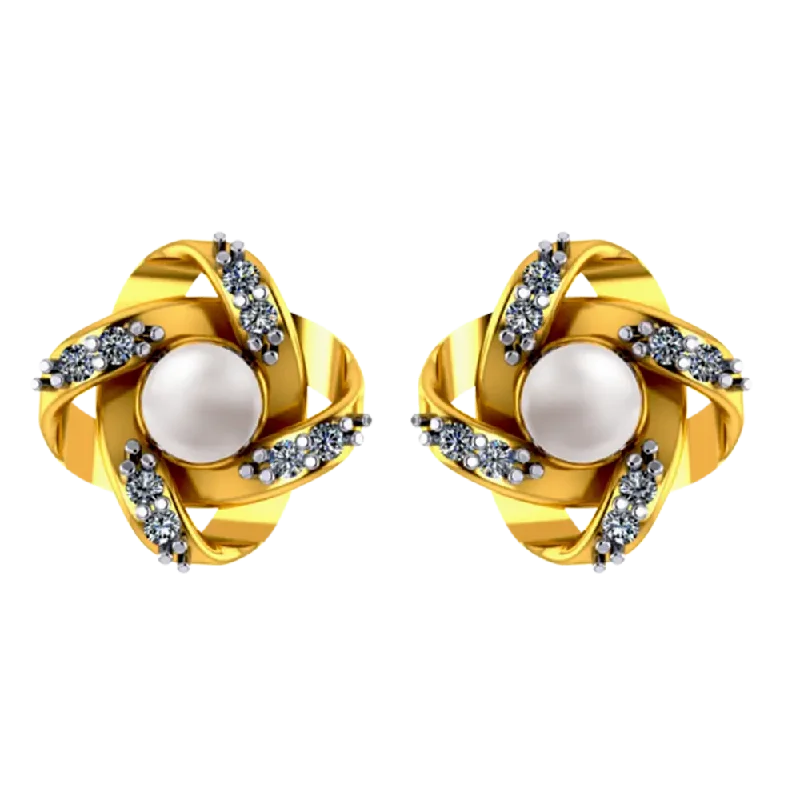 Screw Back Drop Earrings for Security -14k Floral 3d Gold Earrings With Pearl And Stone Design