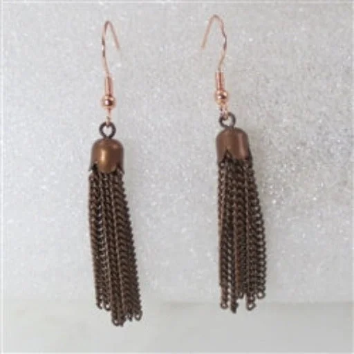 Crystal Drop Earrings for Sparkle -Antique Copper Chain Tassel Drop Earrings