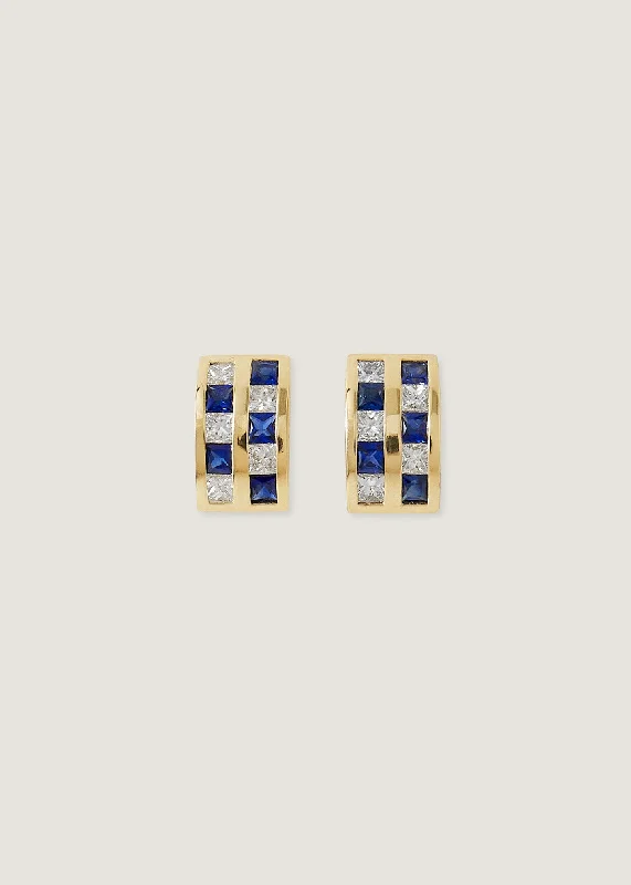 Drop Earrings with Enamel Coating -Chloé Sapphire Checkered Earrings