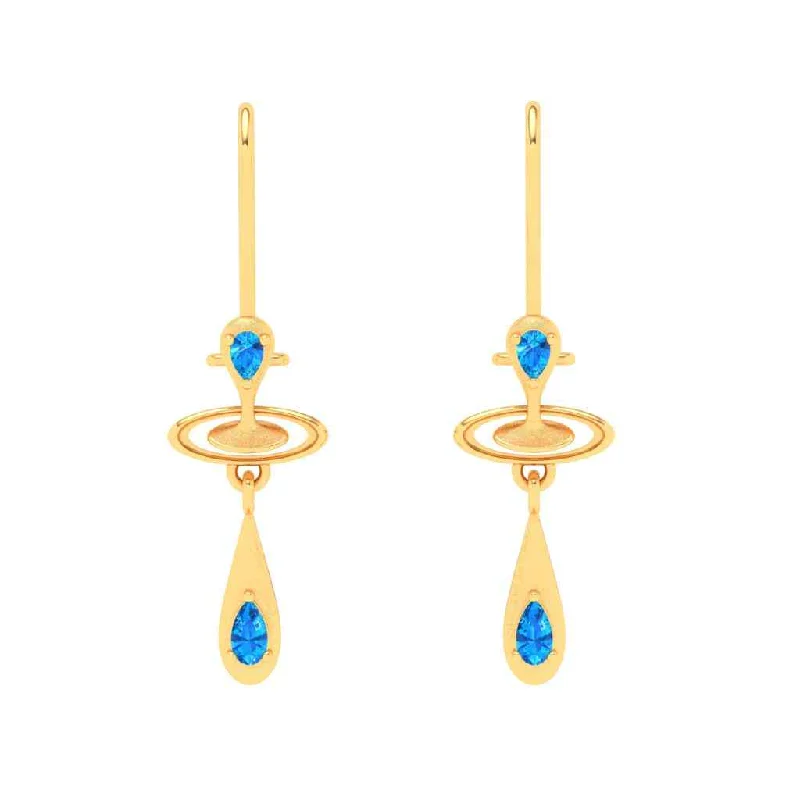 Drop Earrings for Bridesmaids Look -Gold Earrings With Solid Design & Blue Gems From Amazea Collection