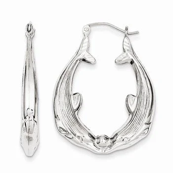 Drop Earrings with Leaf Motifs -Sterling Silver Rhodium-plated Dolphin Hoop Earrings