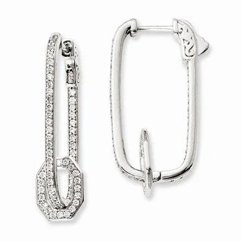 Drop Earrings for Travel Look -Sterling Silver Rhodium-plated CZ In and Out Square Hoop Earrings