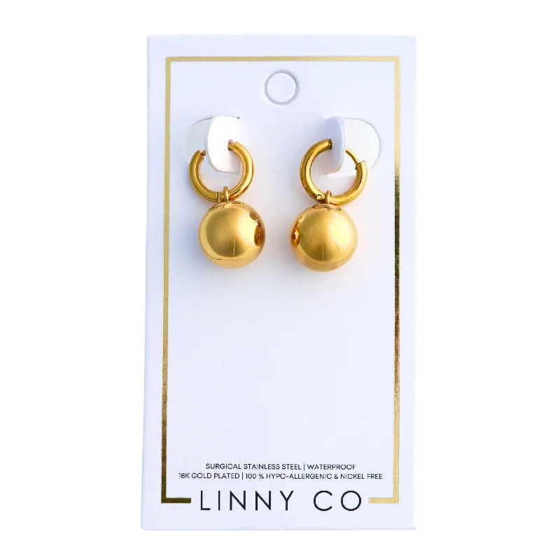 Drop Earrings with Textured Surface -Linny Co | Charlotte Gold Tone Huggie Hoop Earring with Ball Pendant