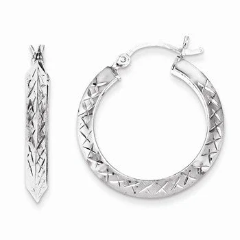 Retro Drop Earrings for Nostalgia -Sterling Silver Rhodium Plated Diamond-cut Hoop Earrings