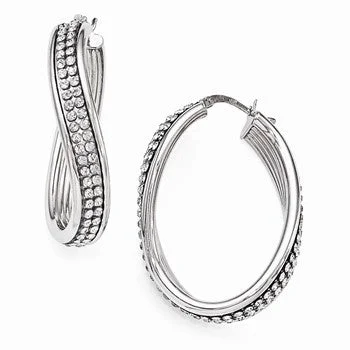 Adjustable Drop Earrings for Custom Fit -Sterling Silver Polished Swarovski Elements Hoop Earrings