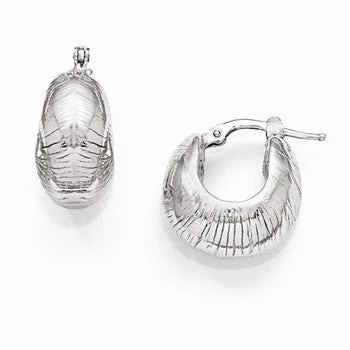 Drop Earrings with Leaf Motifs -Sterling Silver Polished and Textured Hinged Hoop Earrings