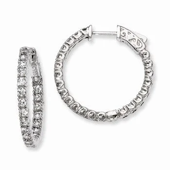 Drop Earrings with Embossed Patterns -Sterling Silver Rhodium-plated CZ In and Out Hinged Hoop Earrings