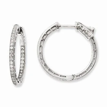 Drop Earrings for Beach Outfit -Sterling Silver Rhodium-plated CZ In and Out Hoop Earrings