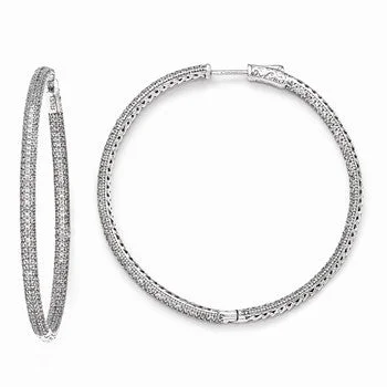 Drop Earrings for Party Look -Sterling Silver Rhodium-plated 706 stones CZ Hinged Hoop Earrings