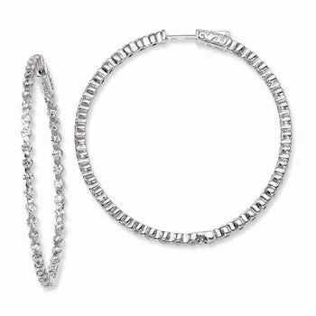 Hippie Drop Earrings with Beads -Sterling Silver Rhodium-plated CZ In and Out Hinged Hoop Earrings