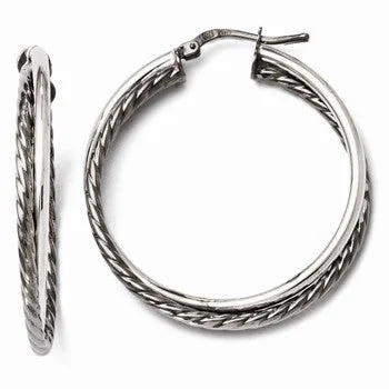 Maximalist Drop Earrings for Bling -Sterling Silver Ruthenium-plated Hinged Hoop Earrings