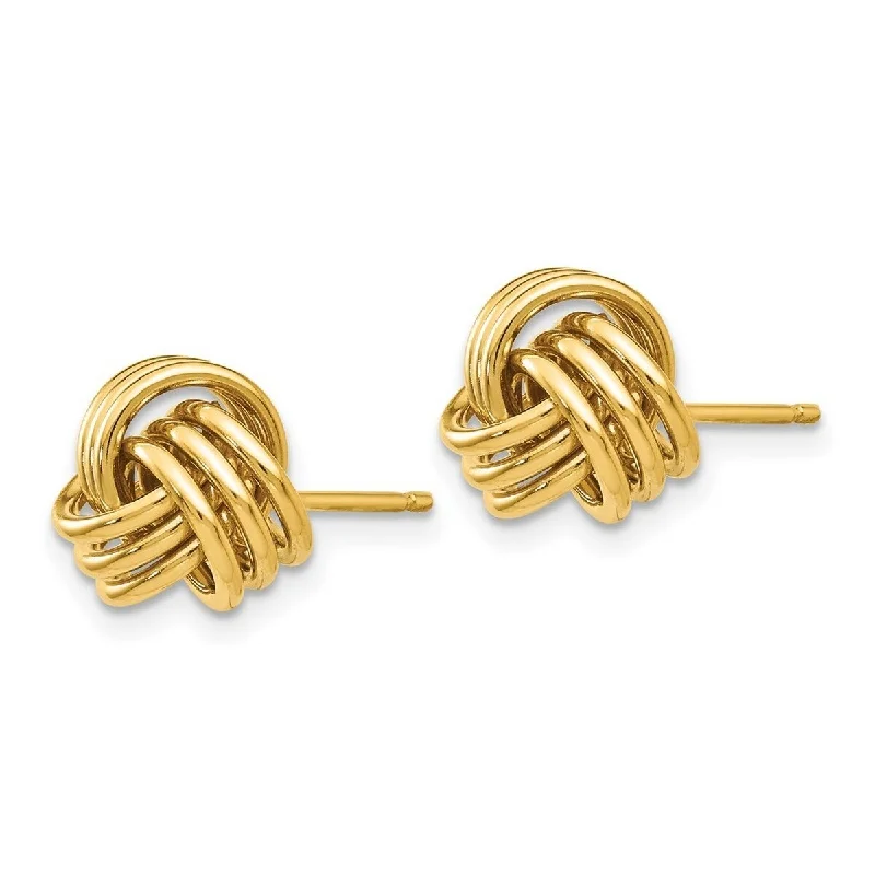 Gemstone and Diamond Drop Earrings for Opulence -Curata 14k Yellow Gold Polished 9mm Ribbed Love Knot Post Earrings