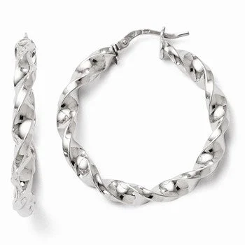 Rhinestone Drop Earrings for Sparkle -Sterling Silver Polished Twisted Hinged Hoop Earrings