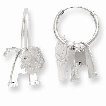 Round Drop Earrings for Classic -Sterling Silver Polished Lion Dangle Hoop Earrings