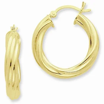 Clip On Drop Earrings for Non Pierced -Sterling Silver Gold-flashed Wide Ribbed Twist 25mm Hoop Earrings