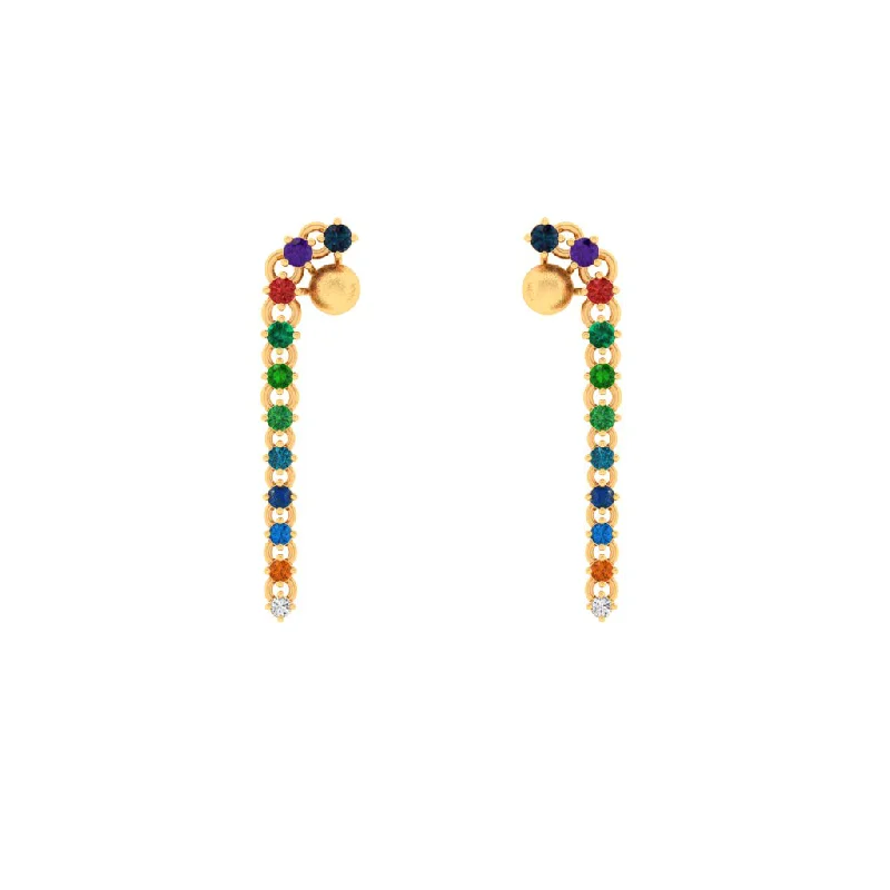 Drop Earrings with Textured Surface -14k Unique Gold Earrings With Multi-coloured Stones