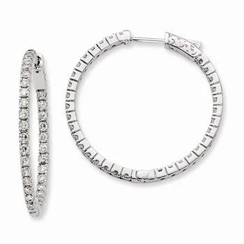 Drop Earrings for Birthday Celebration -Sterling Silver Rhodium-plated CZ In and Out Hinged Hoop Earrings