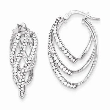 Magnetic Closure Drop Earrings for Easy -Sterling Silver Stellux Crystal Triple-Loop Hoop Earrings