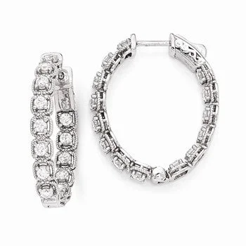 Short Drop Earrings for Subtle -Sterling Silver Rhodium Plated CZ In and Out Hoop Earrings