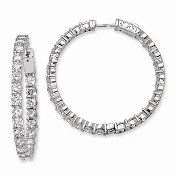 Retro Drop Earrings for Nostalgia -Sterling Silver Rhodium-plated CZ In and Out Hinged Hoop Earrings