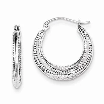 Drop Earrings with Embossed Patterns -Sterling Silver Textured Scalloped Hoop Earrings