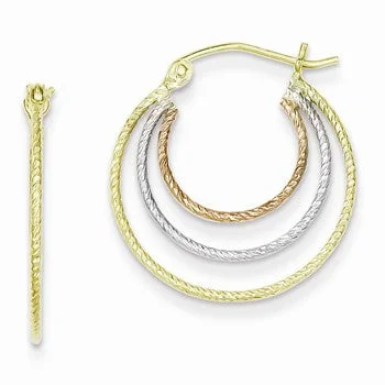 Drop Earrings for Everyday Glamour -Sterling Silver Yellow Rose Vermeil Textured Fancy Hoop Earrings