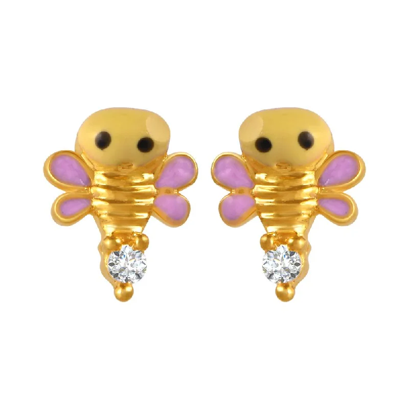 Contemporary Drop Earrings for Fashion -22k Gold Earrings With Animated Butterfly Design And A Stone Stud