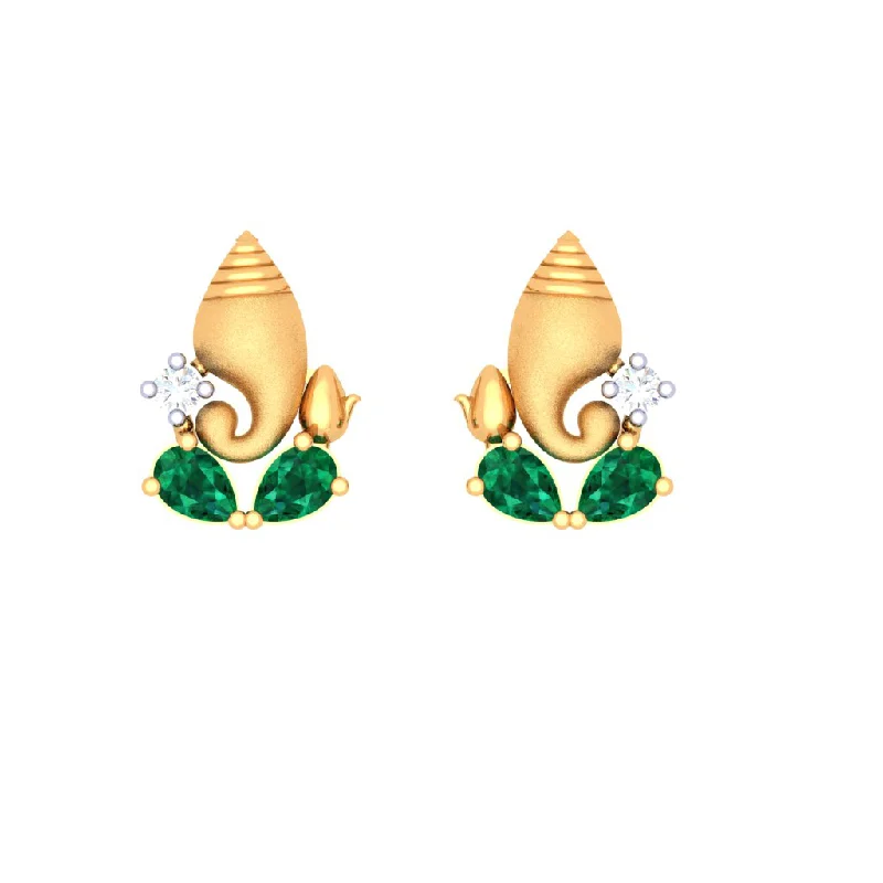 Drop Earrings with Symbolic Elements -Ganesha Themed 14k Gold Earrings With Teardrop Stones And Stud