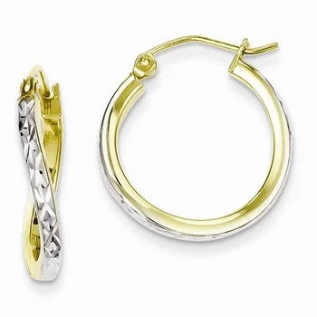 Drop Earrings for Mother's Day -Sterling Silver Vermeil Diamond-cut Wavy Square Tube Hoop Earrings