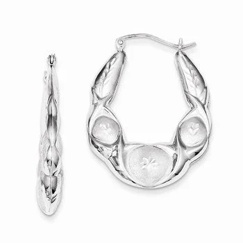 Drop Earrings with Abstract Designs -Sterling Silver Rhodium-plated Diamond-cut Scalloped Hoop Earring