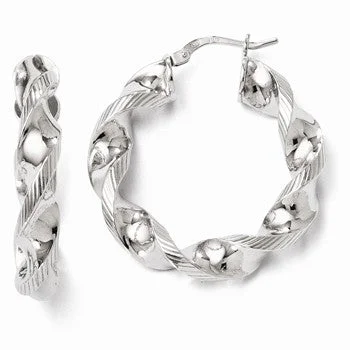 Drop Earrings with Animal Motifs -Sterling Silver Polished and Textured Twisted Hinged Hoop Earrings