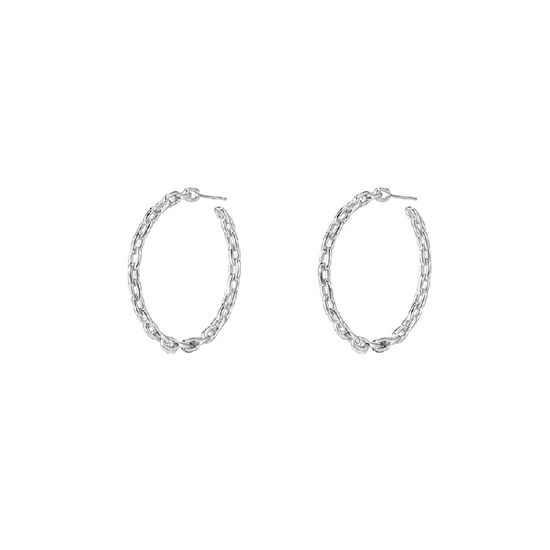 Drop Earrings with Crown Designs -Sterling Silver Large Chain Hoop Earrings