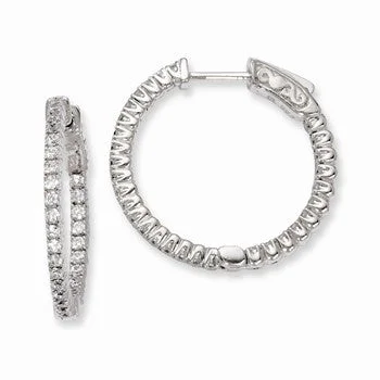 Drop Earrings with Knot Designs -Sterling Silver Rhodium-plated In and Out CZ Hinged Hoop Earrings