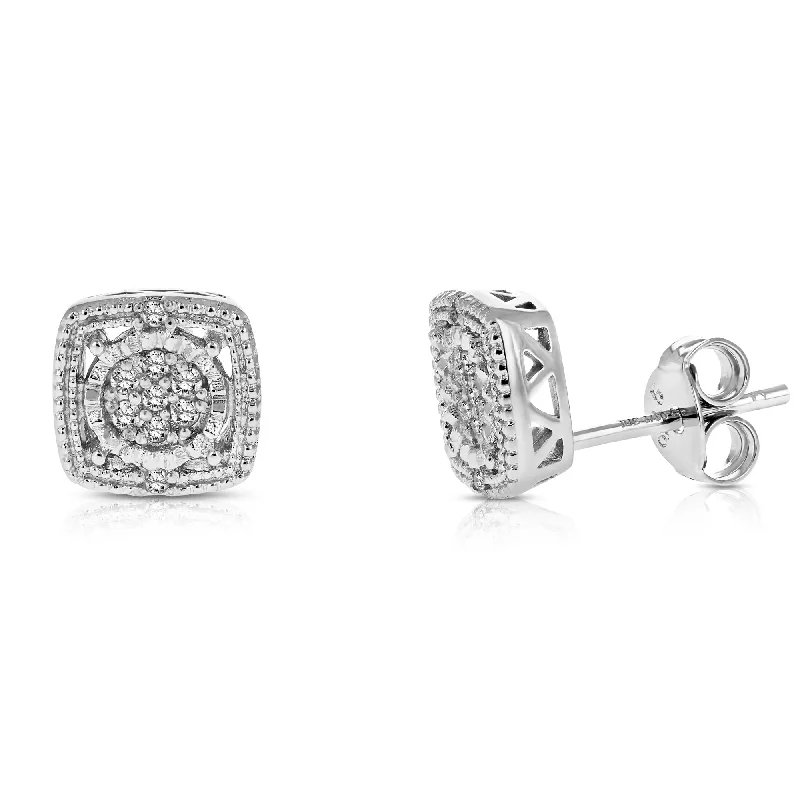 Best hoop earrings with matte finish for a sophisticated, understated design-1/10 cttw Diamond Earrings in .925 Sterling Silver Push Backs Square Shape